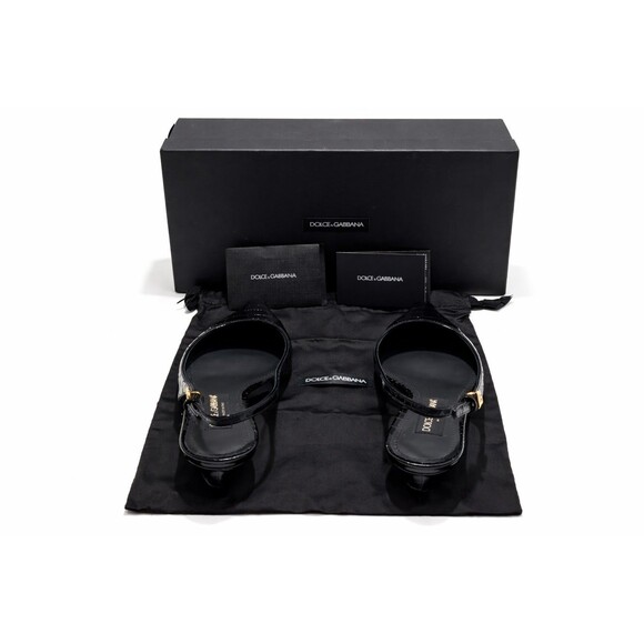Dolce Gabbana Black Patent Croc Slingback Kitten Heel Pumps 38 US 8 DG Logo NIB - Picture 8 of 16
